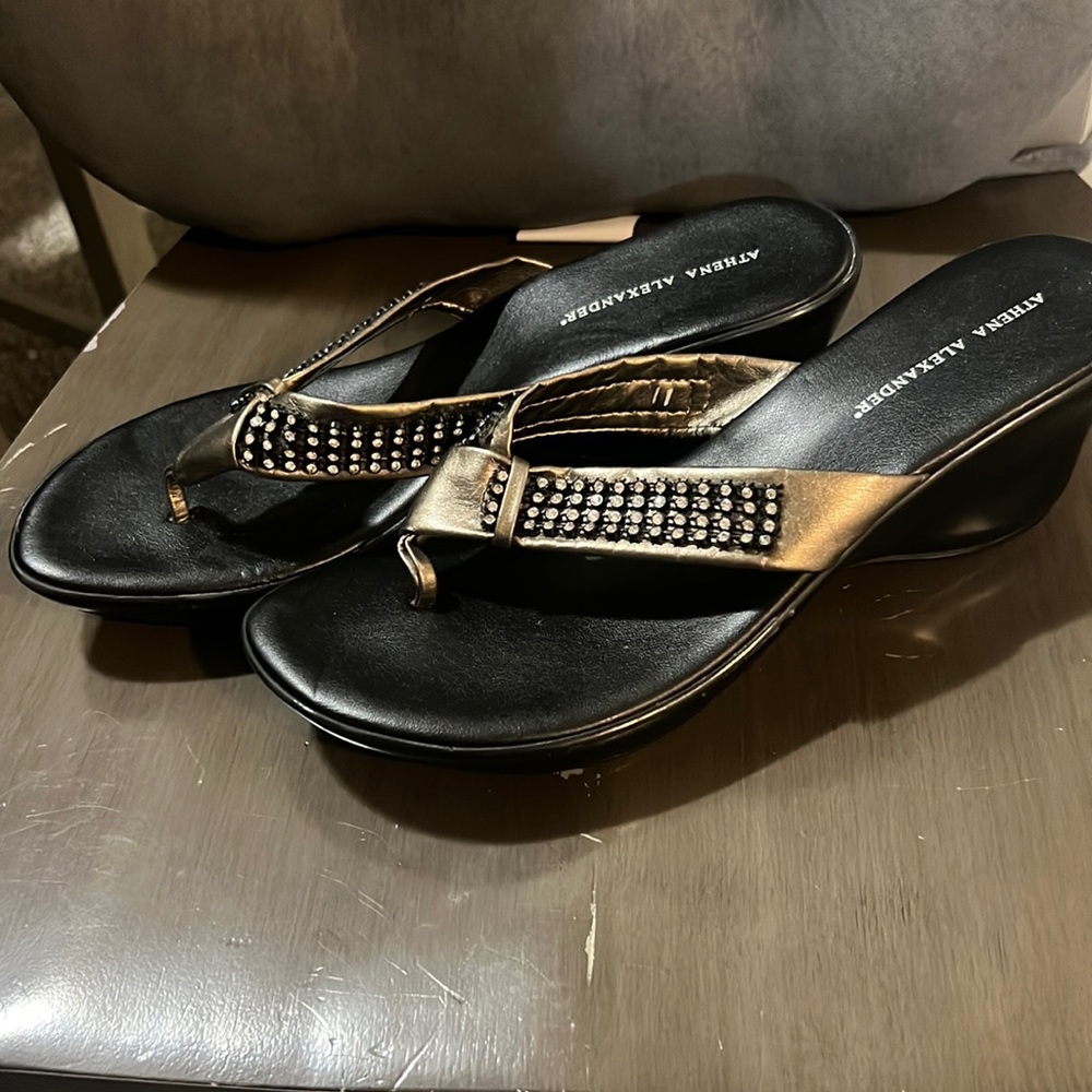 Black with rhinestone Athena Alexander Wedge Sandals size 10